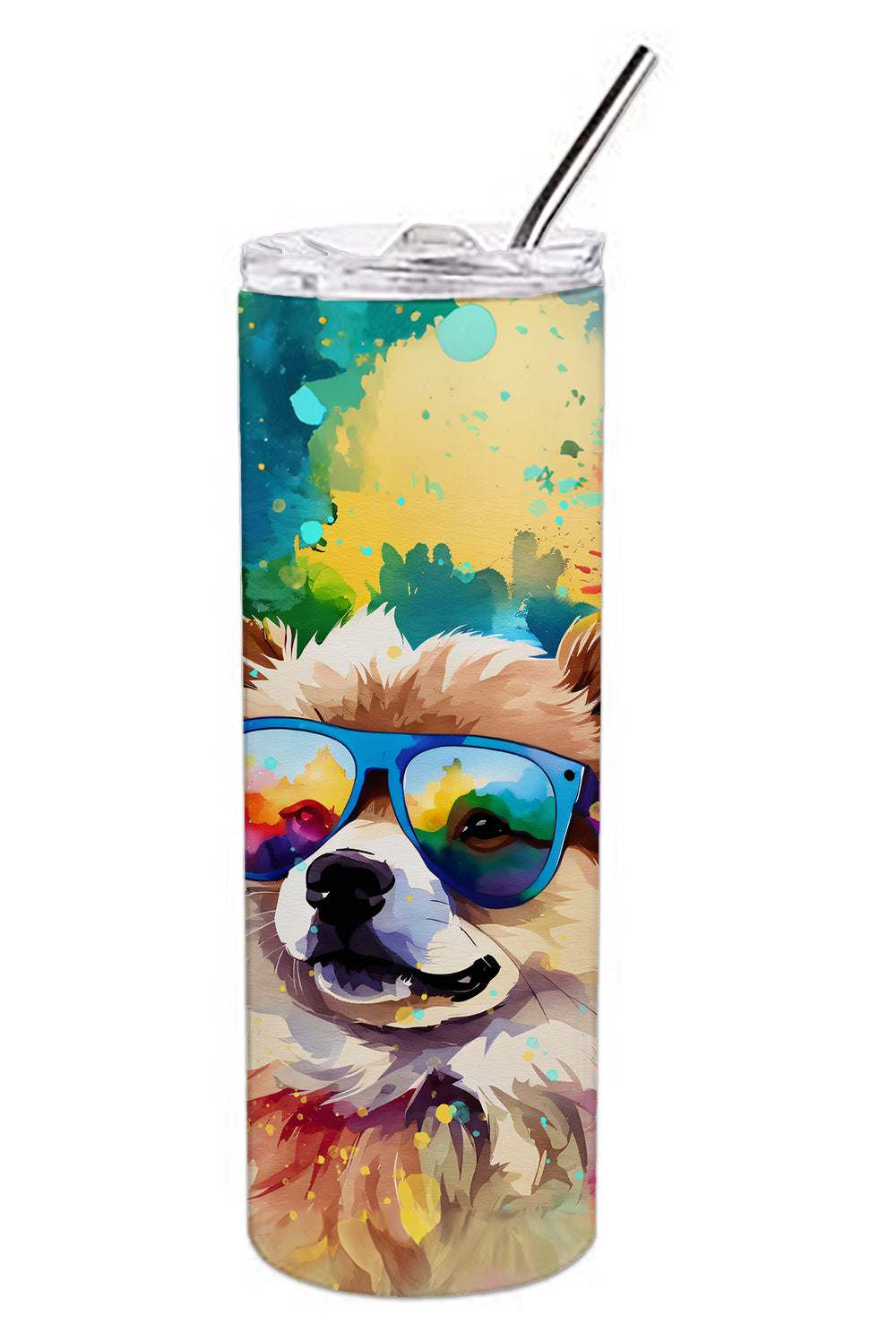 Pomeranian Hippie Dawg Stainless Steel Skinny Tumbler Vacuum Double Walled Reusable Insulated Tumbler Travel Cup for Coffee Cocktails Gift with Lid, 20 oz - Renee Lane Company