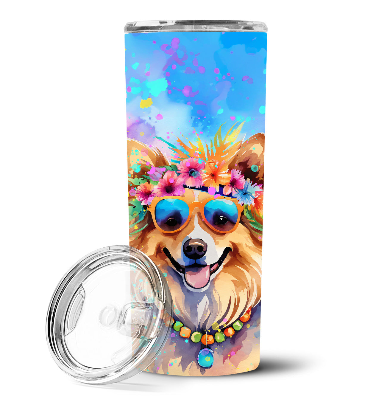 Pomeranian Hippie Dawg Stainless Steel Skinny Tumbler Vacuum Double Walled Reusable Insulated Tumbler Travel Cup for Coffee Cocktails Gift with Lid, 20 oz - Renee Lane Company