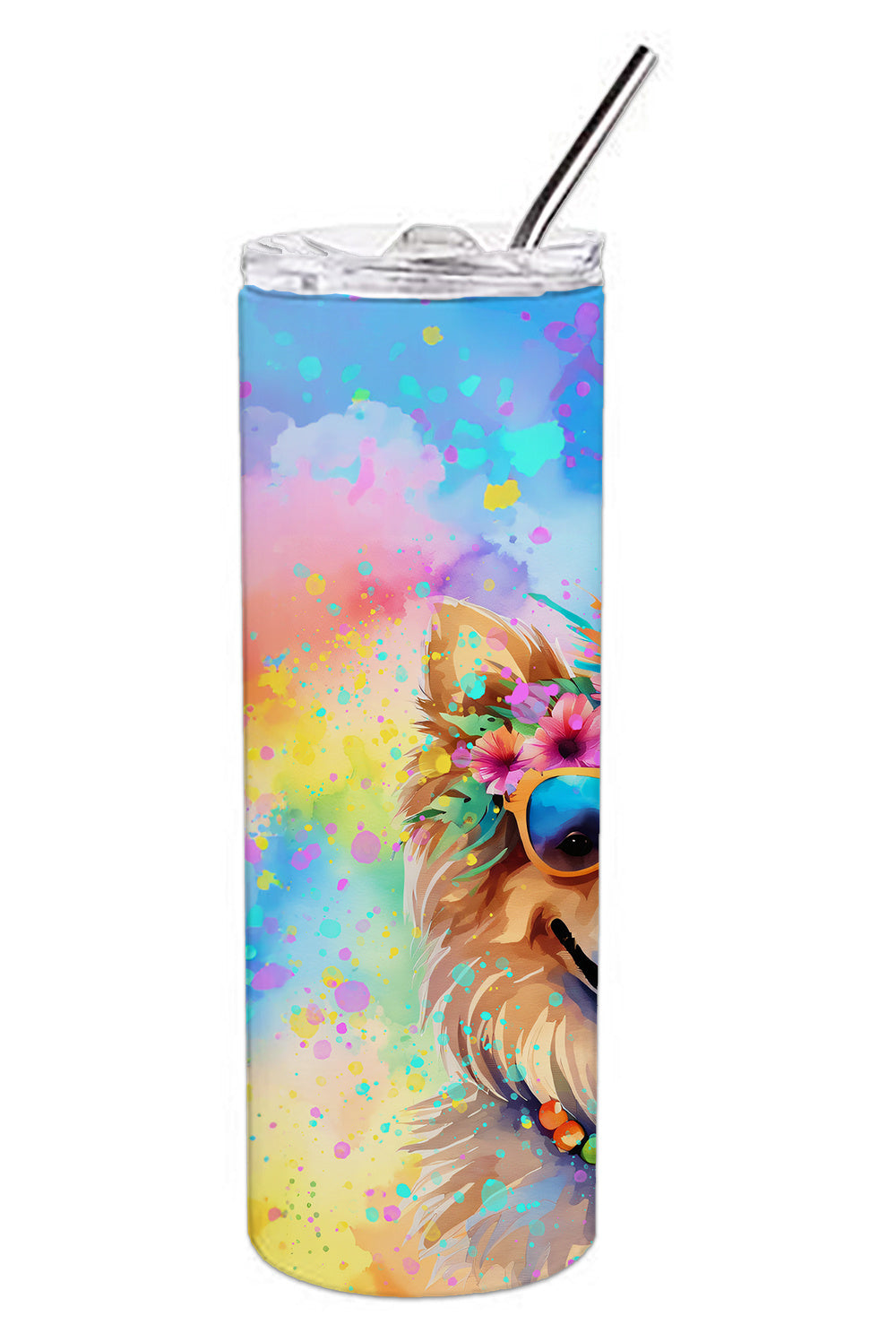 Pomeranian Hippie Dawg Stainless Steel Skinny Tumbler Vacuum Double Walled Reusable Insulated Tumbler Travel Cup for Coffee Cocktails Gift with Lid, 20 oz - Renee Lane Company