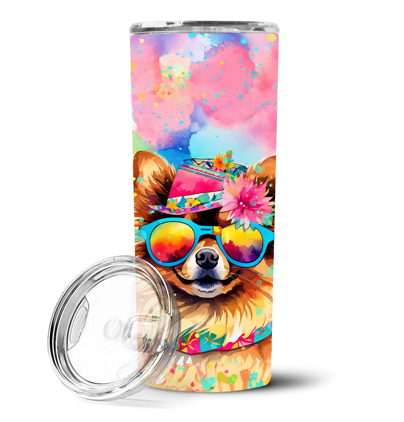 Pomeranian Hippie Dawg Stainless Steel Skinny Tumbler Vacuum Double Walled Reusable Insulated Tumbler Travel Cup for Coffee Cocktails Gift with Lid, 20 oz - Renee Lane Company