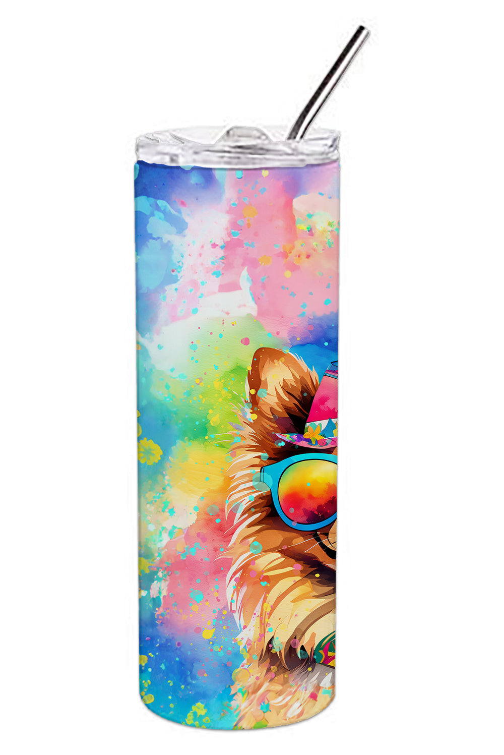 Pomeranian Hippie Dawg Stainless Steel Skinny Tumbler Vacuum Double Walled Reusable Insulated Tumbler Travel Cup for Coffee Cocktails Gift with Lid, 20 oz - Renee Lane Company