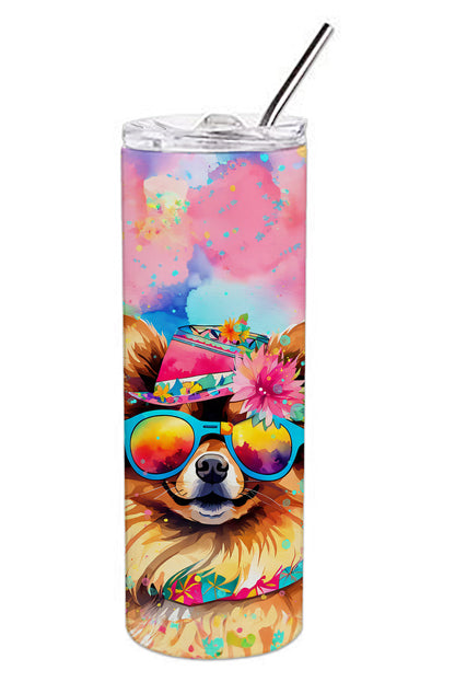 Pomeranian Hippie Dawg Stainless Steel Skinny Tumbler Vacuum Double Walled Reusable Insulated Tumbler Travel Cup for Coffee Cocktails Gift with Lid, 20 oz - Renee Lane Company