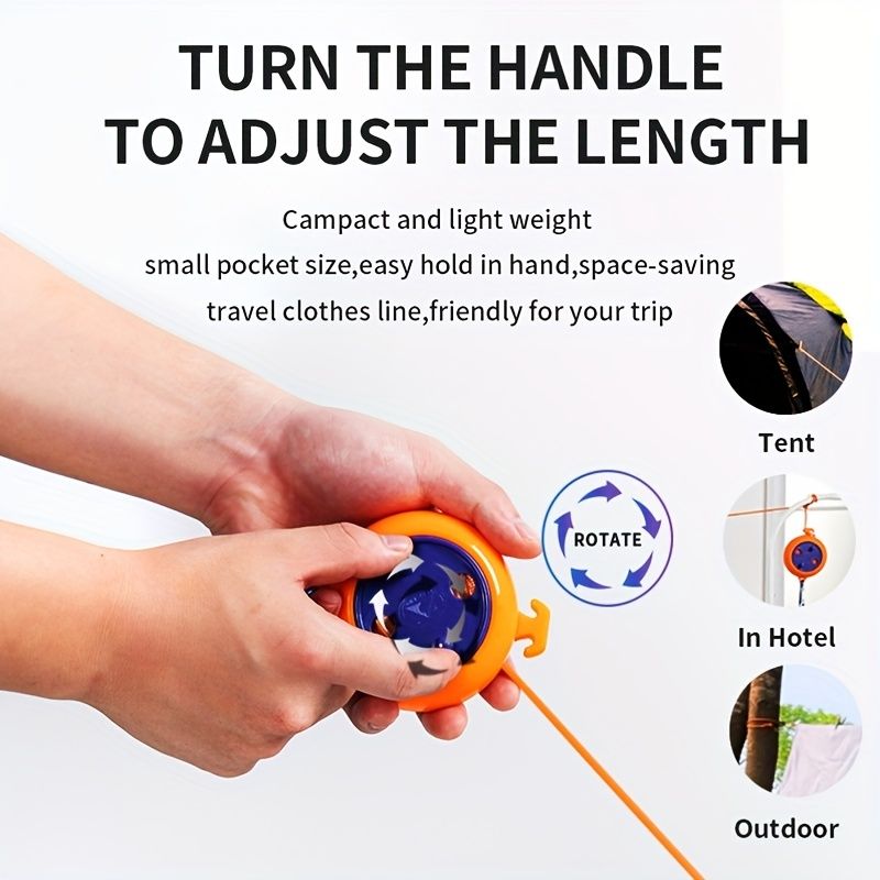 Portable Adjustable 26ft Travel Clothesline Camping Clothes Line, Laundry Dry Rope For Outdoor Fishing Camping And Indoor - Renee Lane Company
