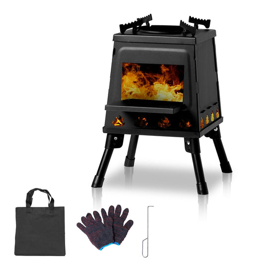 Portable Camping Stove with Detachable Iron Panels Black 27x27x34cm Lightweight Foldable Outdoor Wood Burning Fire Pit for Picnic BBQ Hiking Backpacking Compact Campfire Cooking Heater - Renee Lane Company
