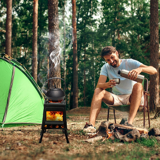 Portable Camping Stove with Detachable Iron Panels Black 27x27x34cm Lightweight Foldable Outdoor Wood Burning Fire Pit for Picnic BBQ Hiking Backpacking Compact Campfire Cooking Heater - Renee Lane Company