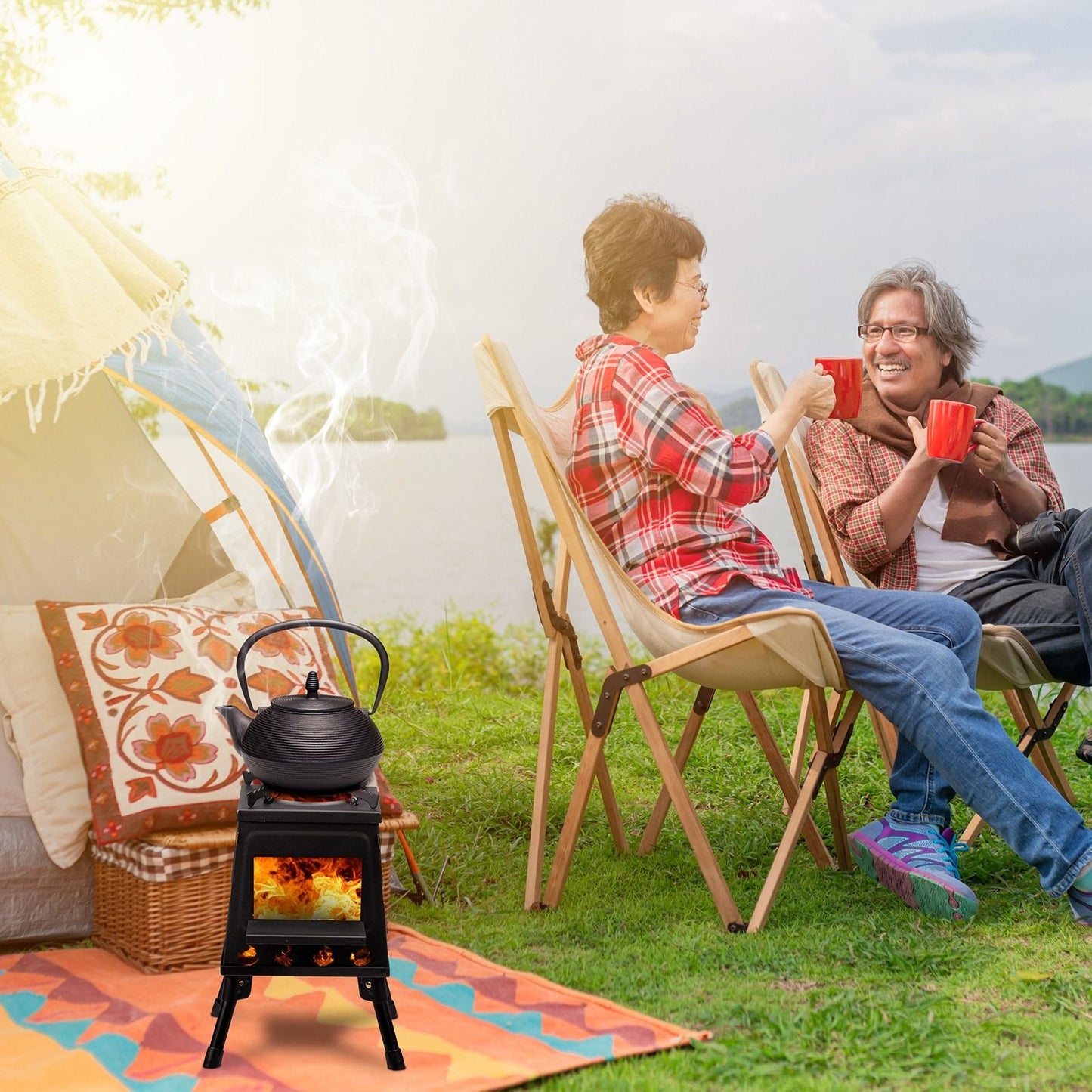 Portable Camping Stove with Detachable Iron Panels Black 27x27x34cm Lightweight Foldable Outdoor Wood Burning Fire Pit for Picnic BBQ Hiking Backpacking Compact Campfire Cooking Heater - Renee Lane Company