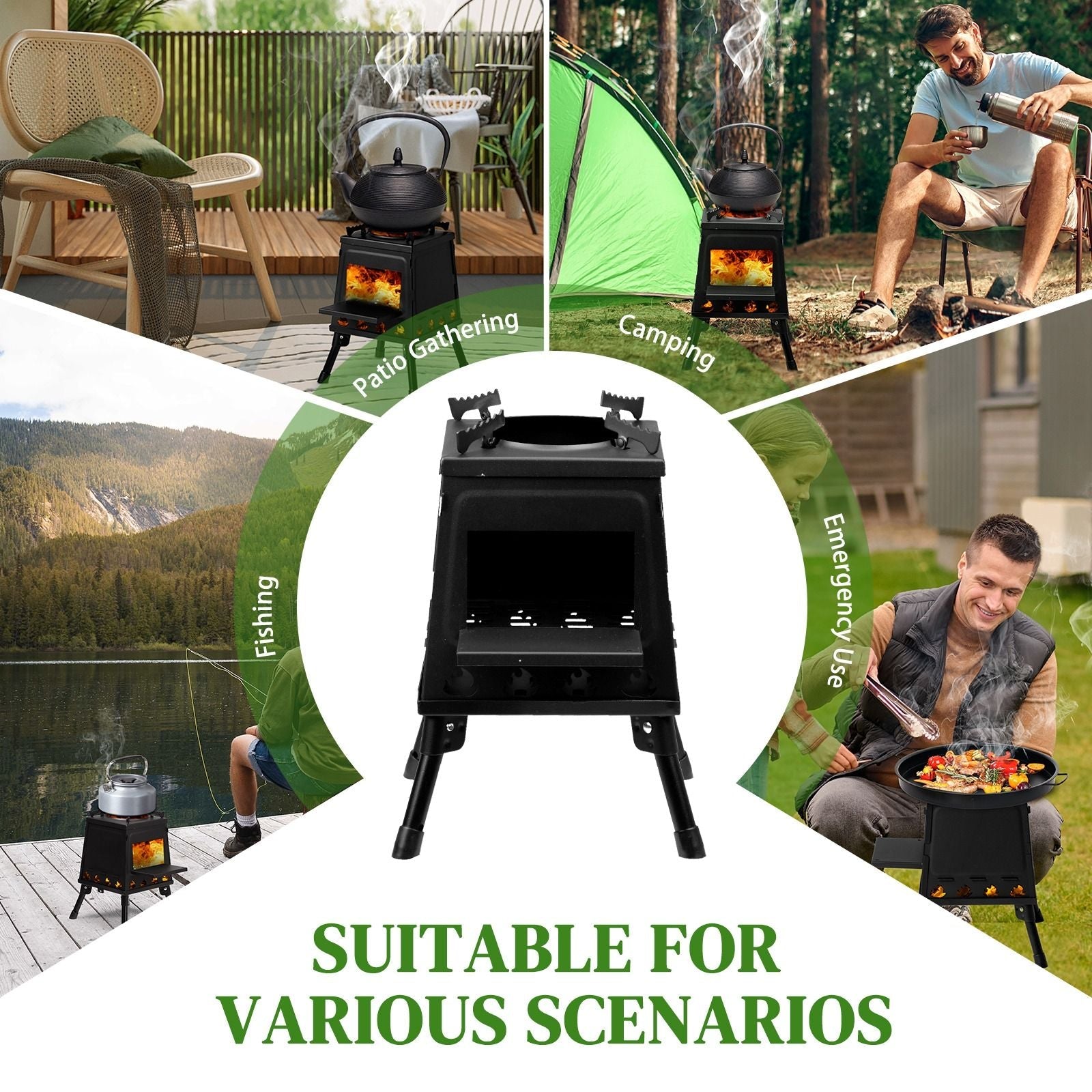 Portable Camping Stove with Detachable Iron Panels Black 27x27x34cm Lightweight Foldable Outdoor Wood Burning Fire Pit for Picnic BBQ Hiking Backpacking Compact Campfire Cooking Heater - Renee Lane Company