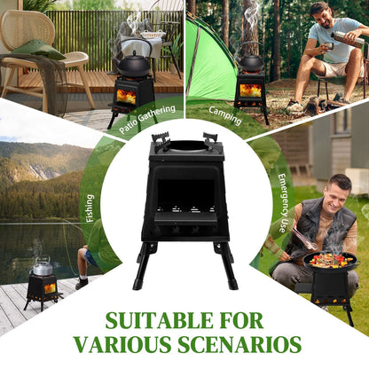 Portable Camping Stove with Detachable Iron Panels Black 27x27x34cm Lightweight Foldable Outdoor Wood Burning Fire Pit for Picnic BBQ Hiking Backpacking Compact Campfire Cooking Heater - Renee Lane Company