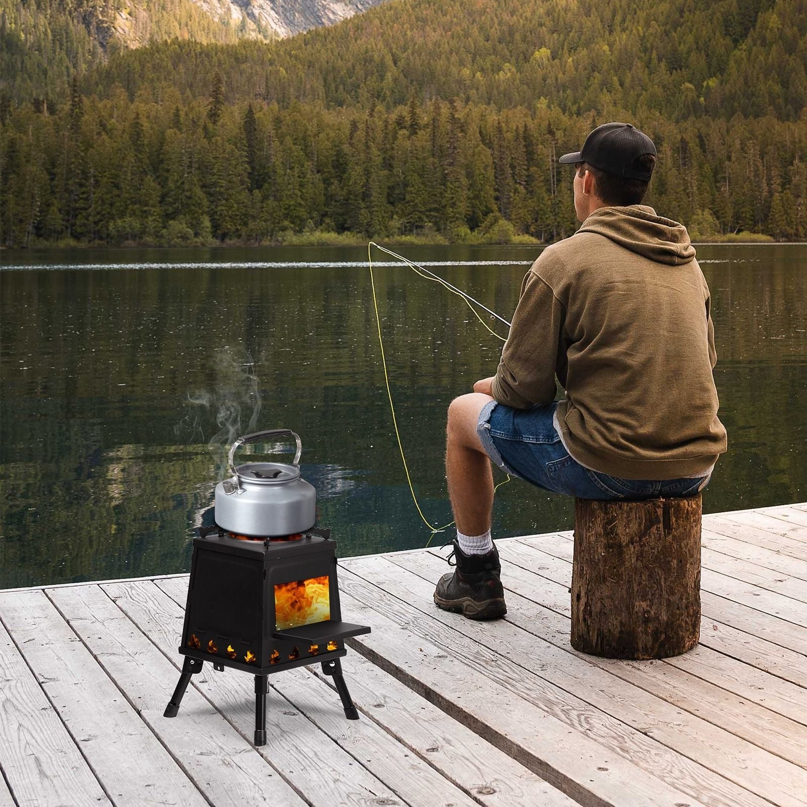 Portable Camping Stove with Detachable Iron Panels Black 27x27x34cm Lightweight Foldable Outdoor Wood Burning Fire Pit for Picnic BBQ Hiking Backpacking Compact Campfire Cooking Heater - Renee Lane Company