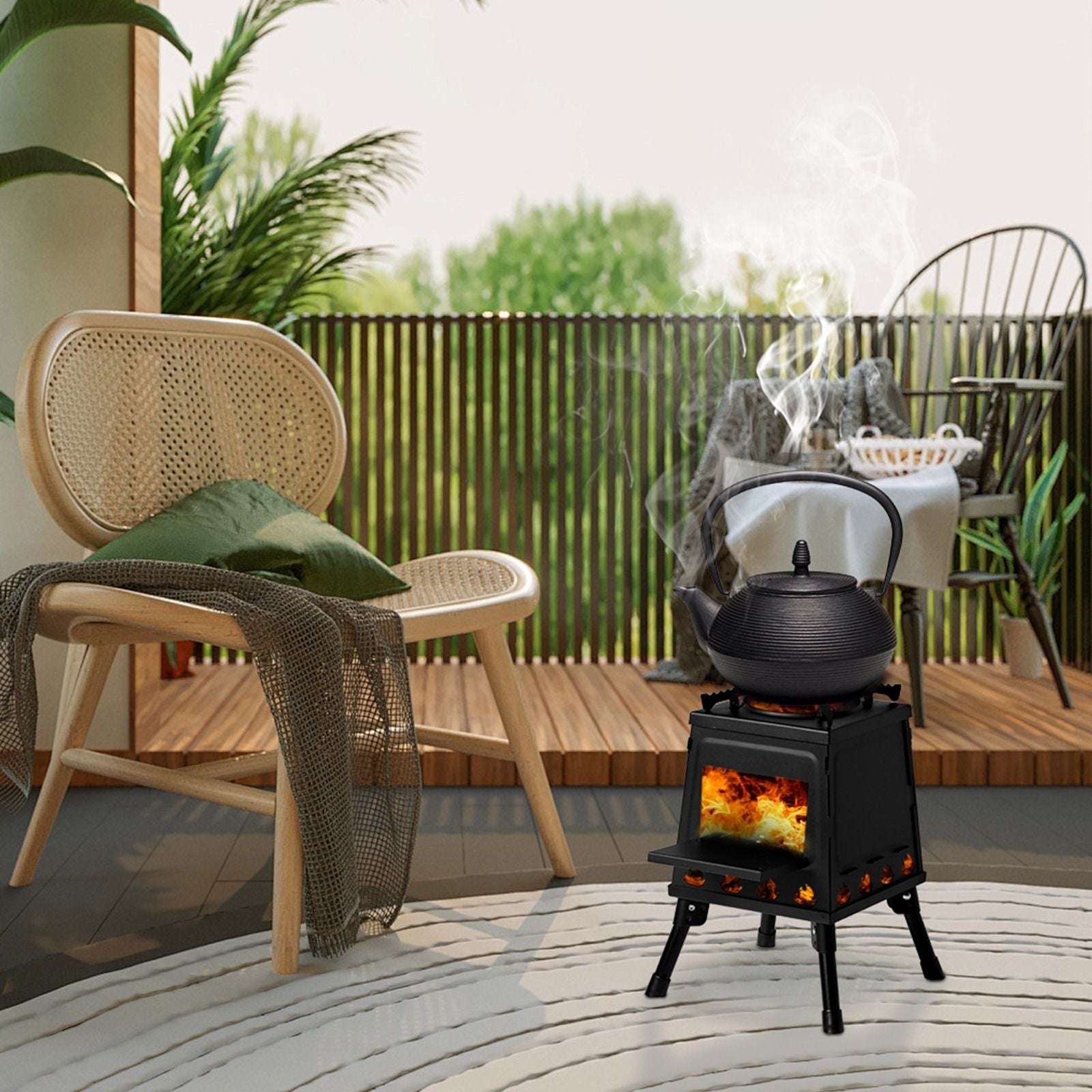 Portable Camping Stove with Detachable Iron Panels Black 27x27x34cm Lightweight Foldable Outdoor Wood Burning Fire Pit for Picnic BBQ Hiking Backpacking Compact Campfire Cooking Heater - Renee Lane Company