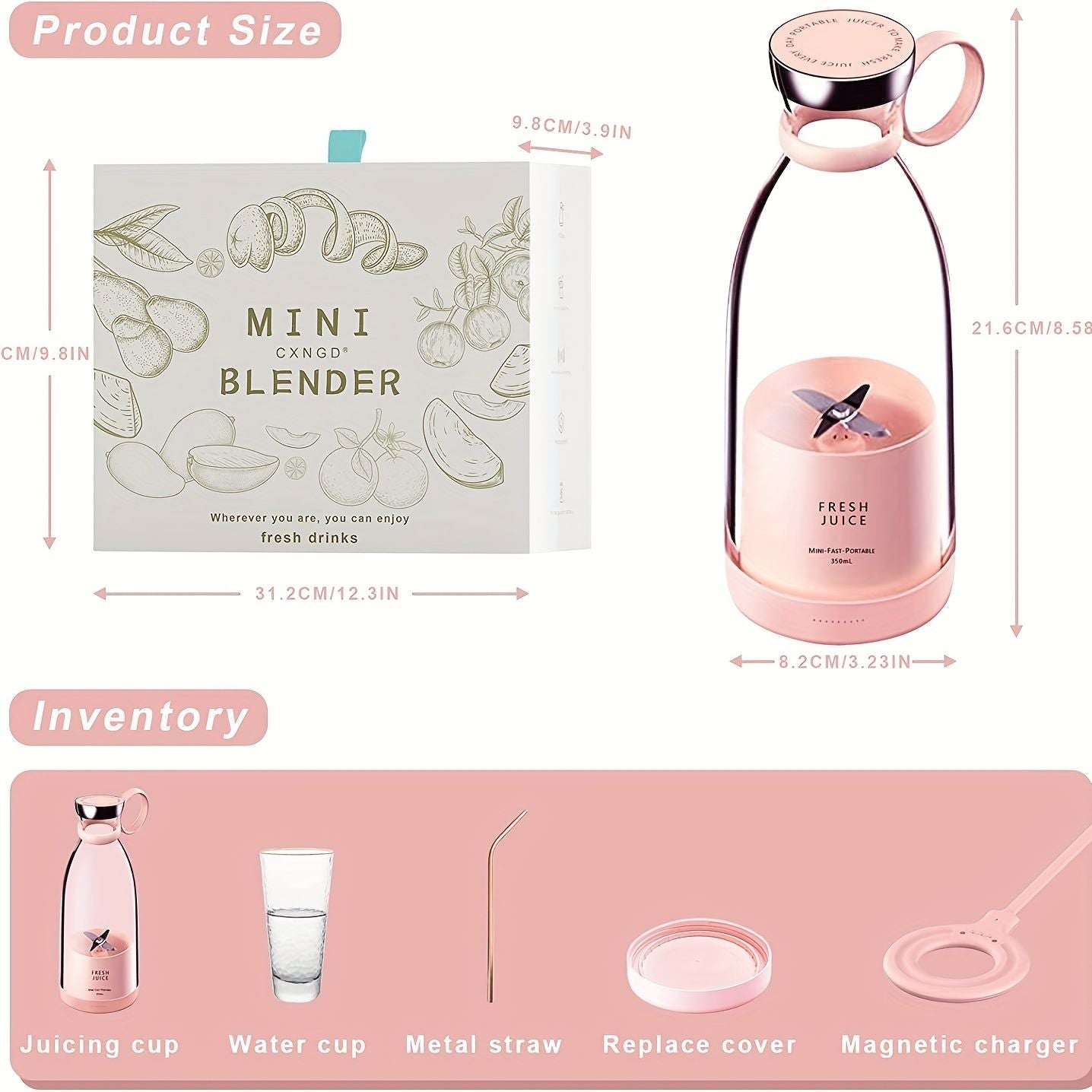 Portable Electric Juicer; Mini Household Wireless Charging Small Stirring Squeezing Water Juice Maker Juicer Cup 350ML - Renee Lane Company