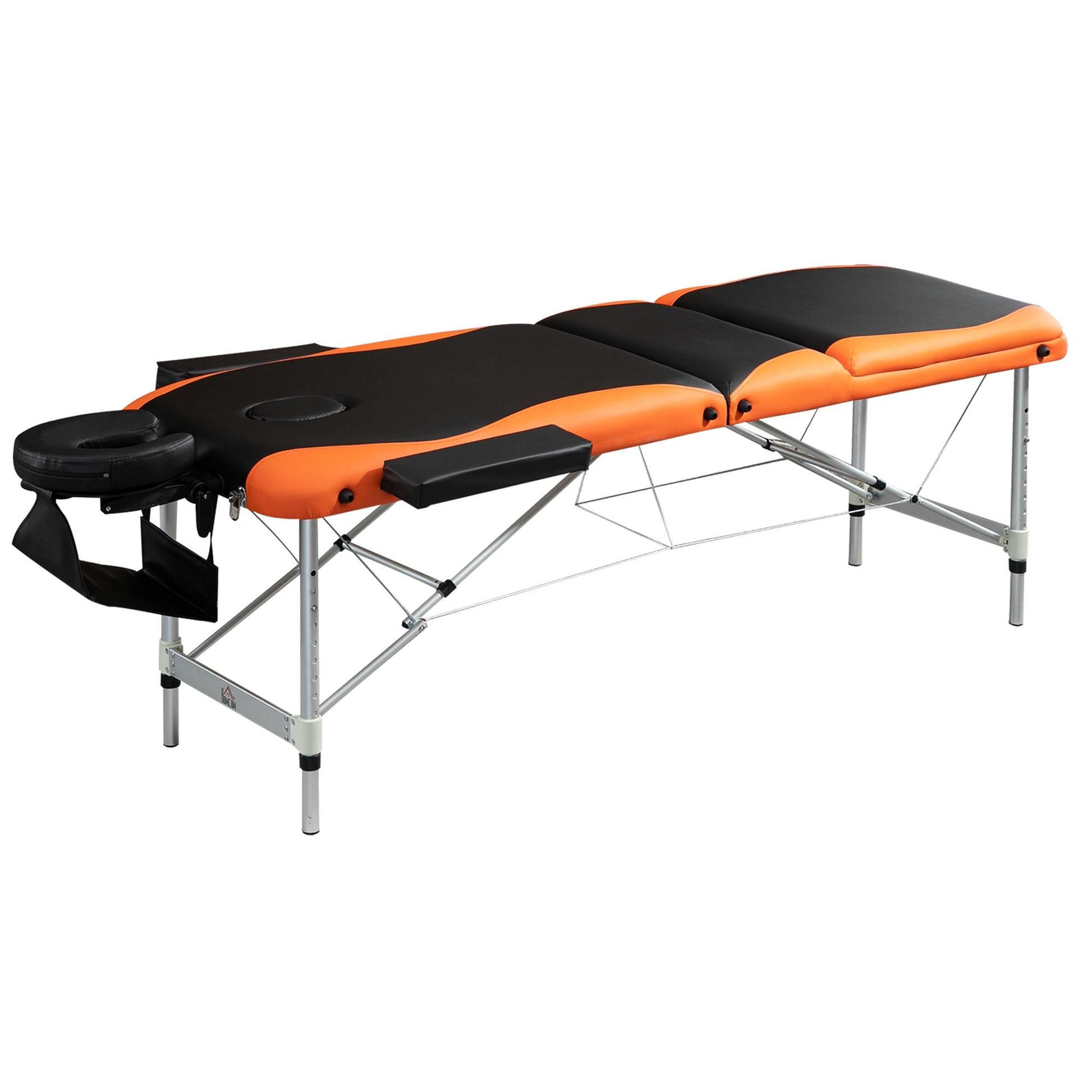 Portable Luxury: 73" 3 Section Foldable Salon Bed, Facial Couch in Black Orange for Spa Therapy Equipment - Renee Lane Company