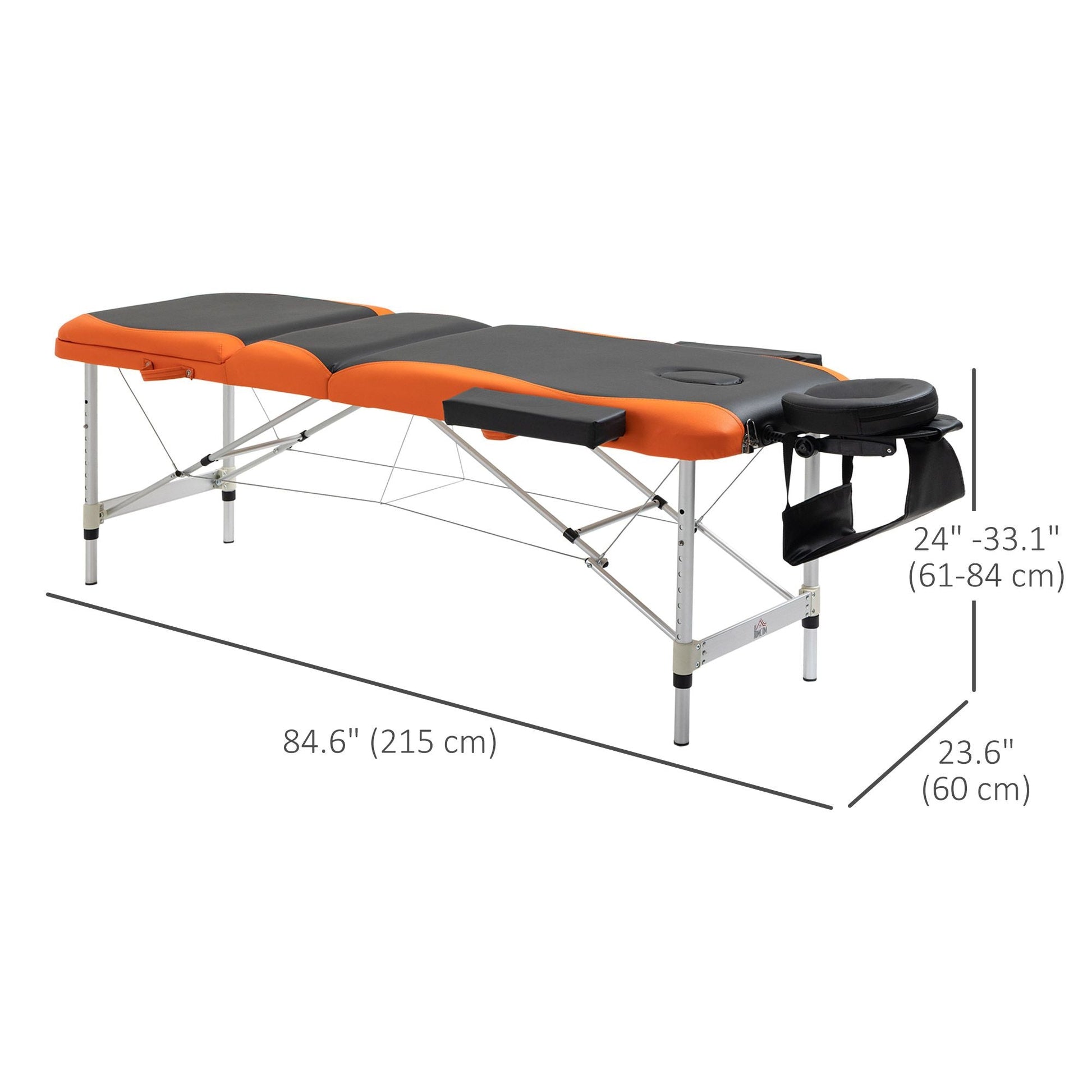 Portable Luxury: 73" 3 Section Foldable Salon Bed, Facial Couch in Black Orange for Spa Therapy Equipment - Renee Lane Company