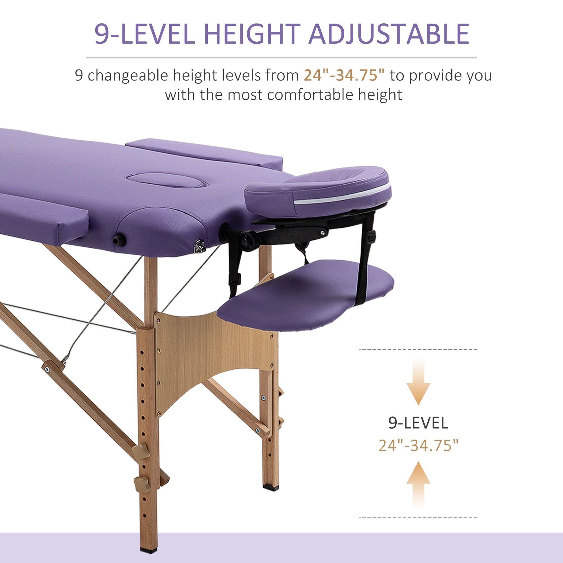 Portable Massage Table 72 Inch Adjustable Spa Bed Foldable Facial Couch with Carry Case Purple - Renee Lane Company