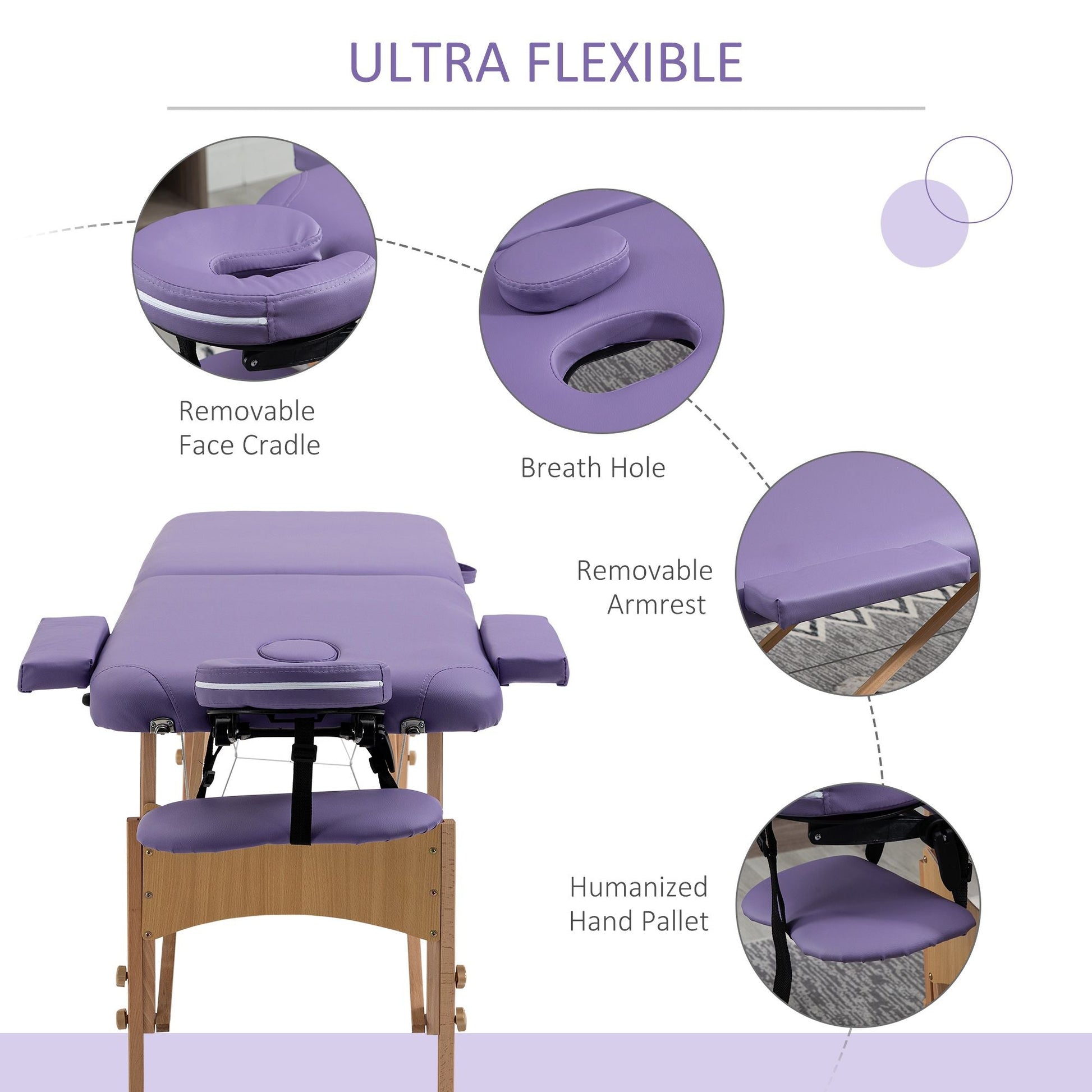 Portable Massage Table 72 Inch Adjustable Spa Bed Foldable Facial Couch with Carry Case Purple - Renee Lane Company