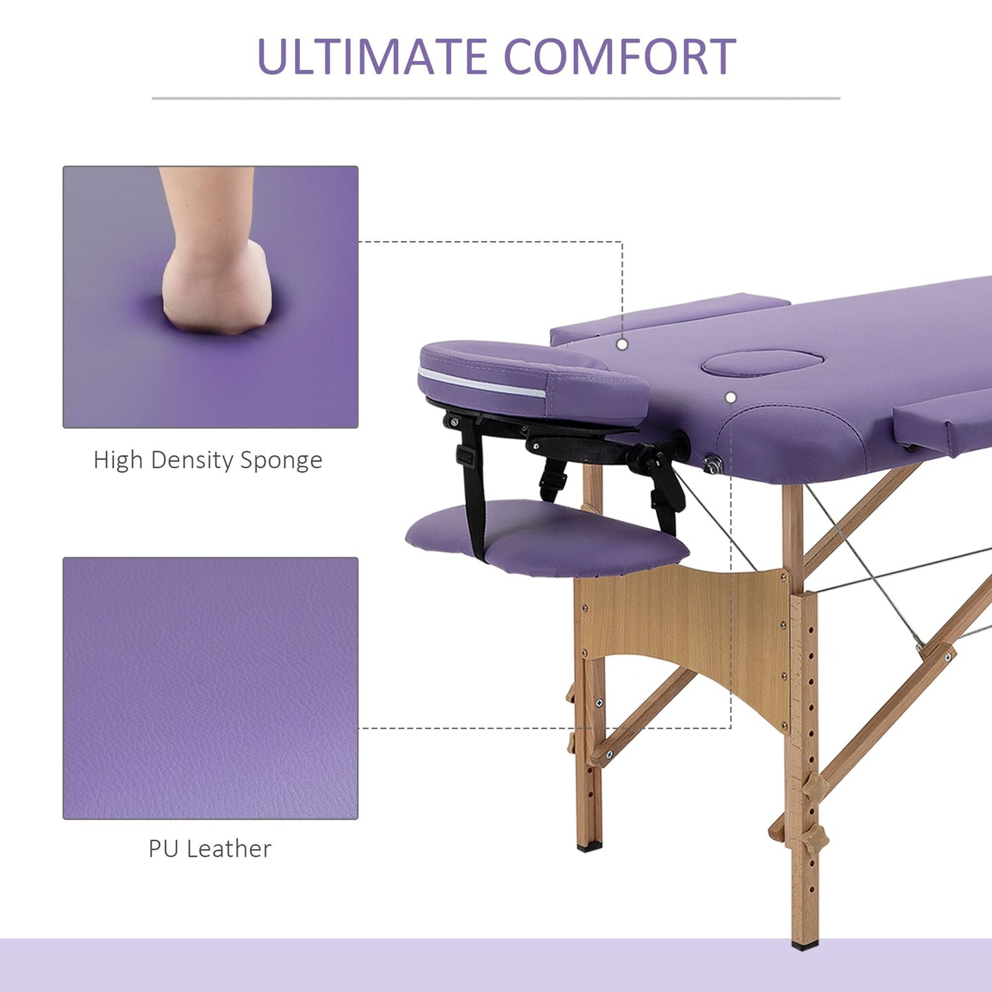 Portable Massage Table 72 Inch Adjustable Spa Bed Foldable Facial Couch with Carry Case Purple - Renee Lane Company