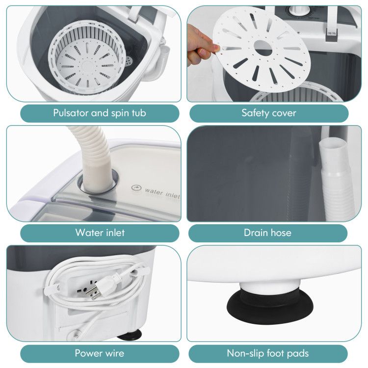 Portable Mini Washing Machine Semi-Automatic Washer and Spinner Combo with Single Tub - Renee Lane Company