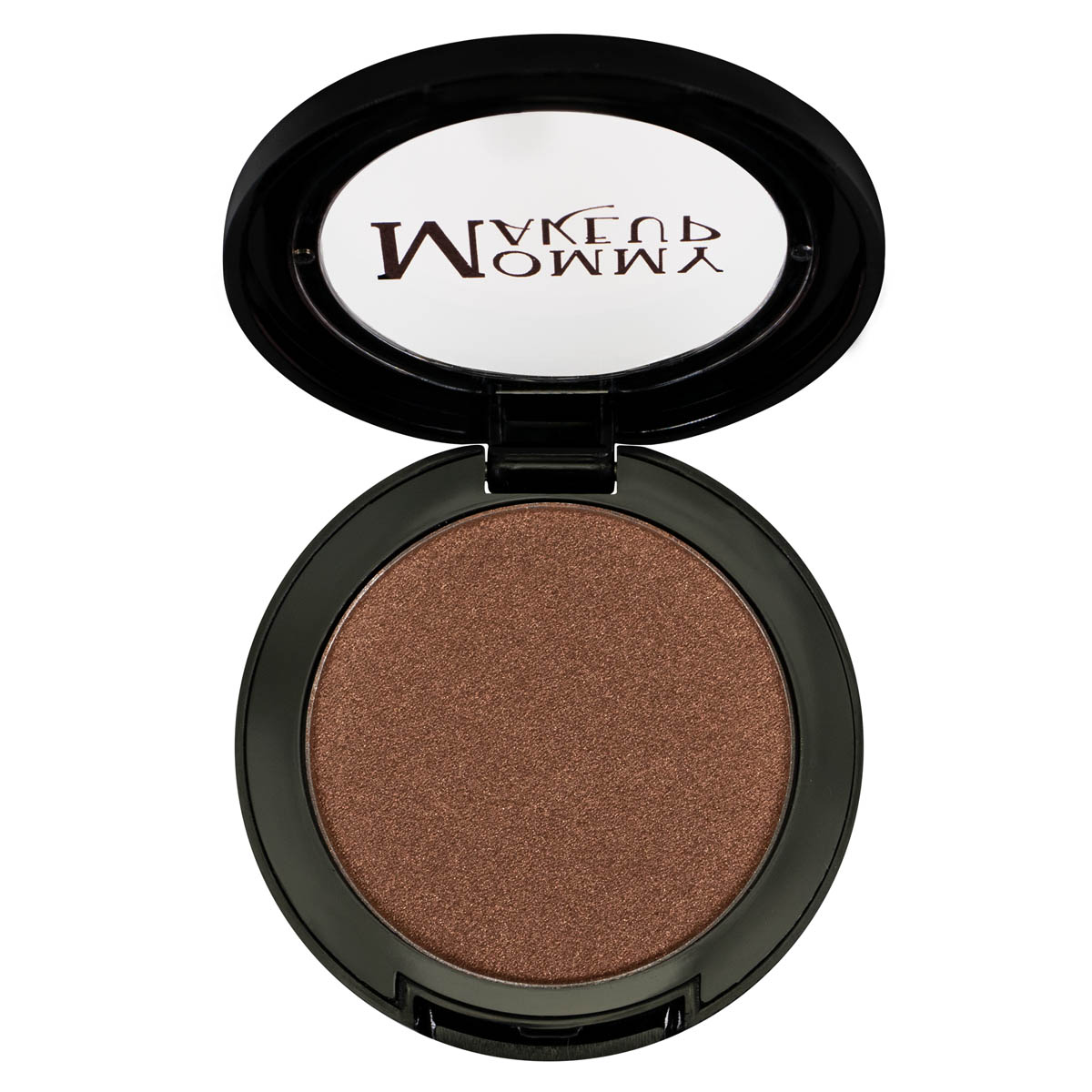 Shimmer makeup compact in medium brown with open black lid