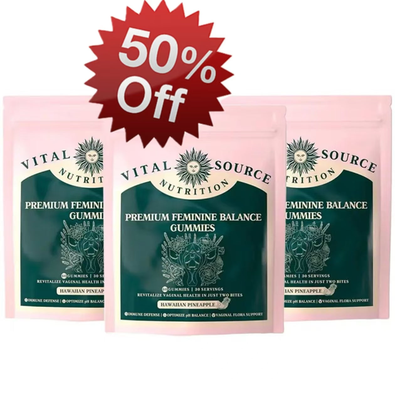Premium Feminine Balance Gummies - for Women’s Health & Wellness - Immune Support - Vegan, Gluten-Free & Halal - Hawaiian Pineapple - 60 Gummies - 30 Servings - Renee Lane Company