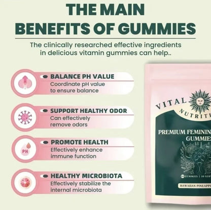 Premium Feminine Balance Gummies - for Women’s Health & Wellness - Immune Support - Vegan, Gluten-Free & Halal - Hawaiian Pineapple - 60 Gummies - 30 Servings - Renee Lane Company