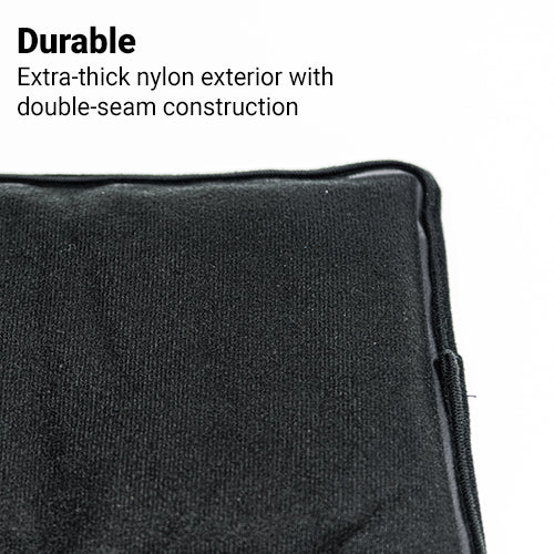 Hot and cold therapy gel pack, dark fabric outer with stitched edge and seam detail