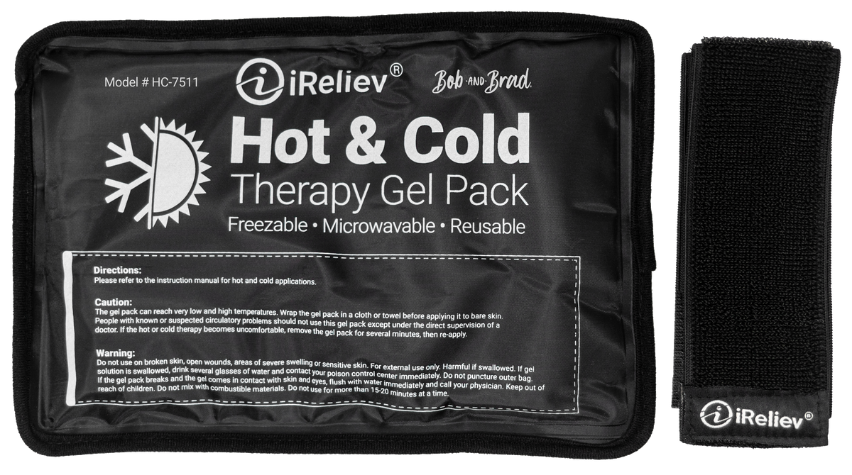 iReliev Hot & Cold Therapy Gel Pack, black with label and small strap attachment
