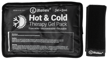 iReliev Hot & Cold Therapy Gel Pack, black with label and small strap attachment