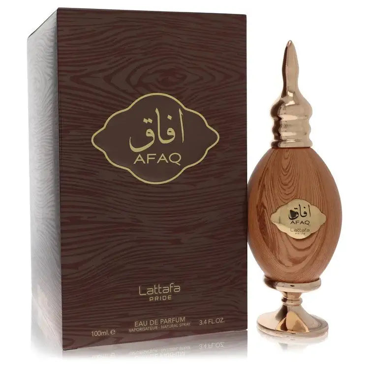 Pride Afaq Gold unisex perfume bottle, brown glass with ornate gold cap