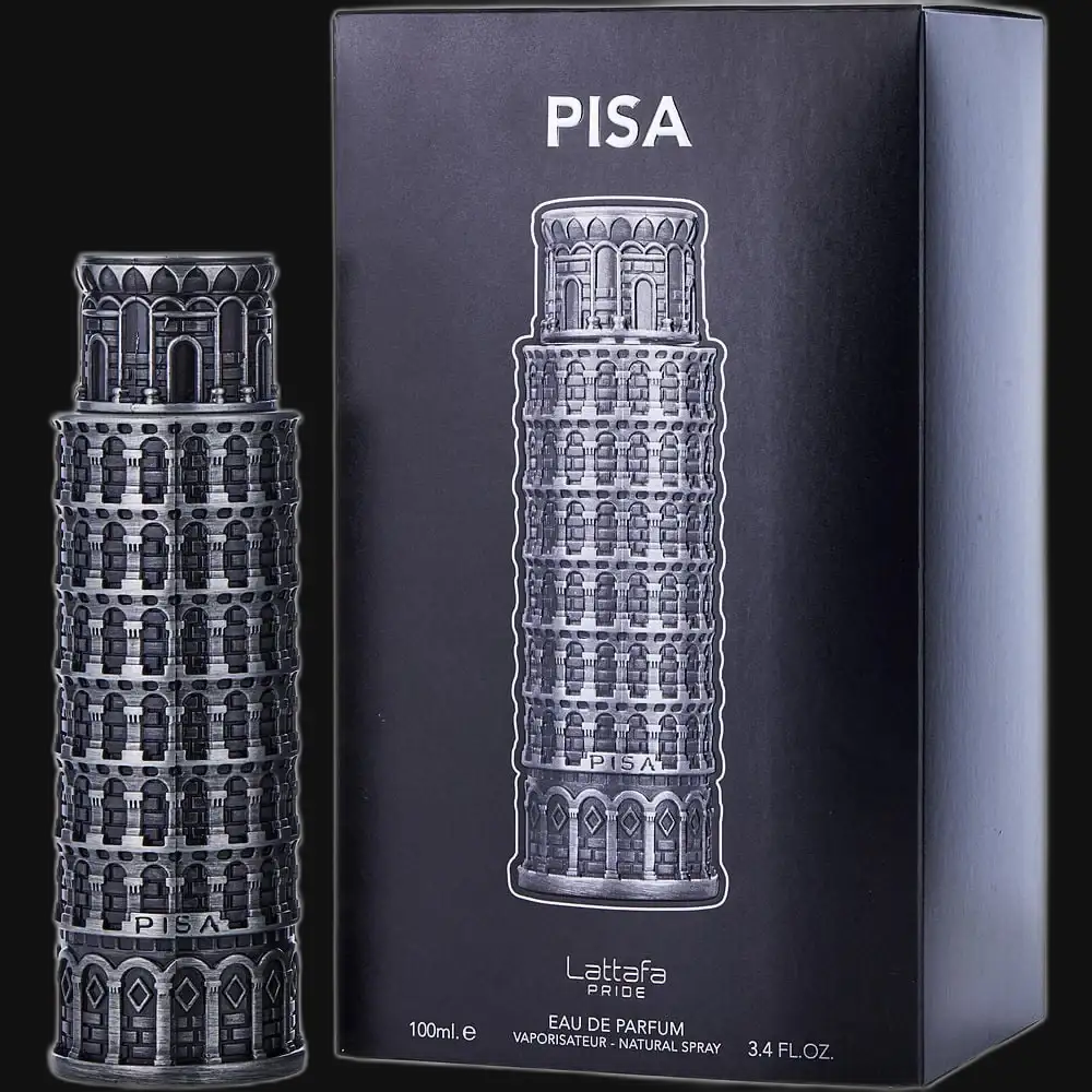 Men's Lattafa Pride Pisa eau de parfum cologne box and dark glass bottle, 100 ml
