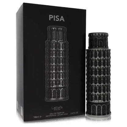 Men's Lattafa Pride Pisa eau de parfum cologne box with tower label and dark bottle