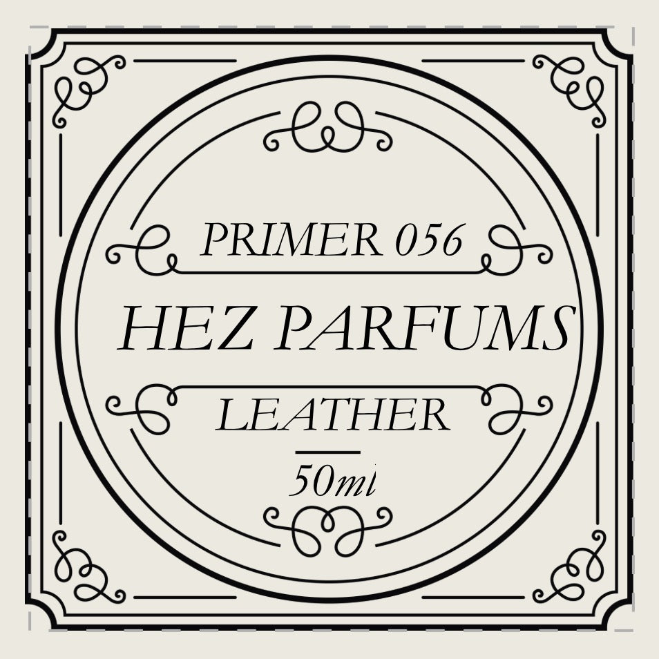 Fragrance enhancer label: Primer 056 Leather, 50ml, printed HEZ PARFUMS