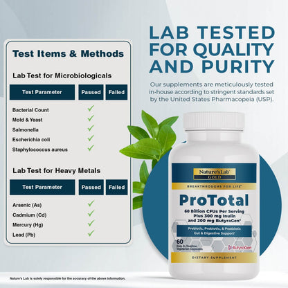 ProTotal supplement bottle with Lab Tested for Quality and Purity badge