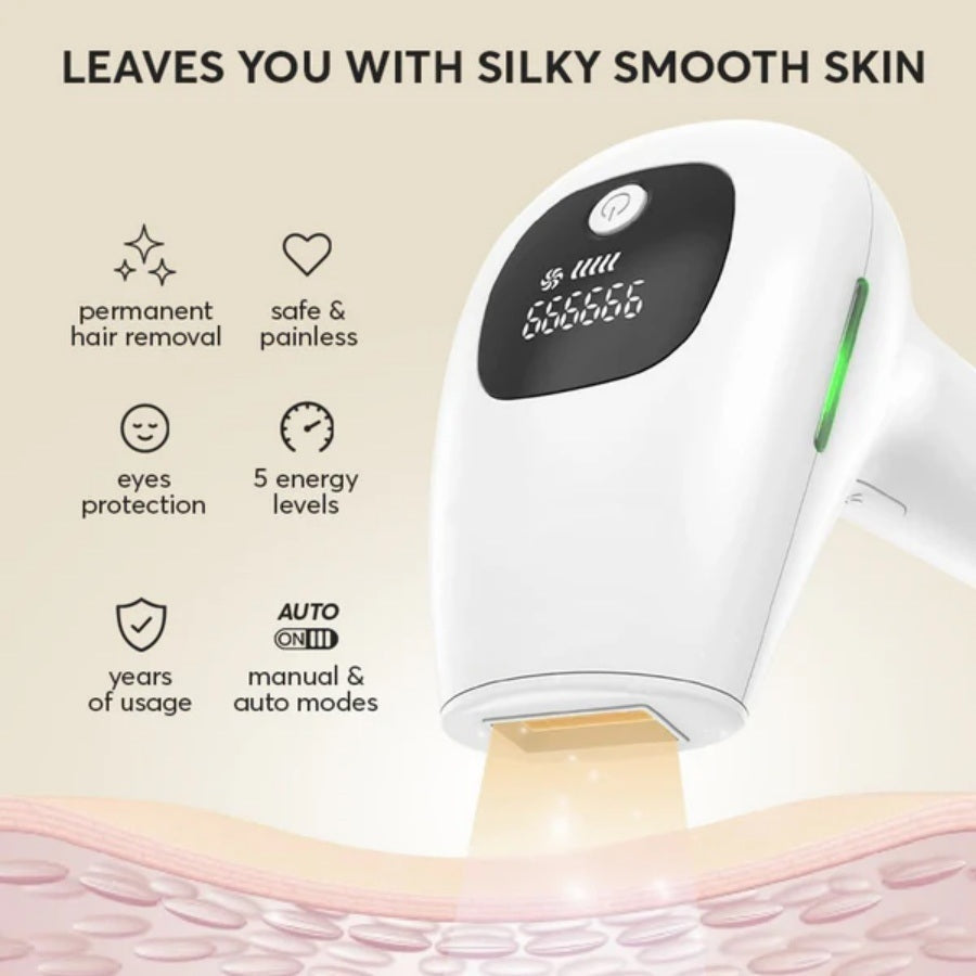 White IPL hair removal device with black display panel and vented side openings
