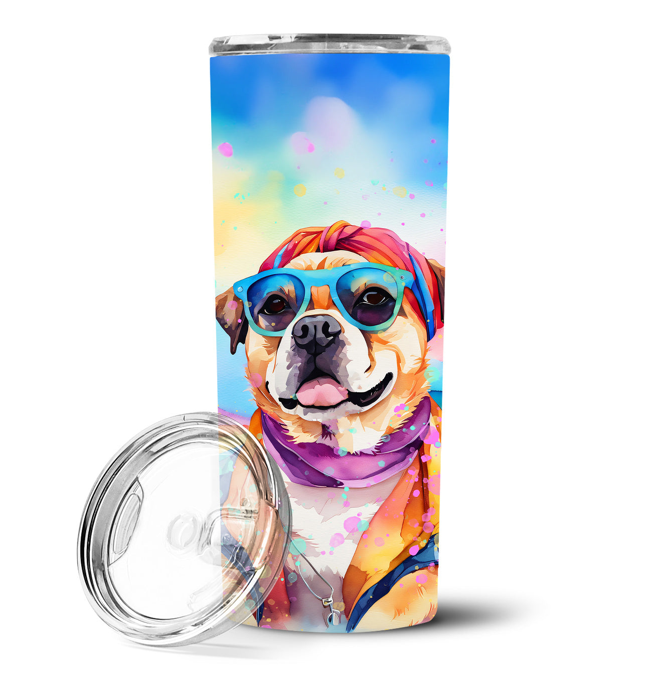 Pug Hippie Dawg Stainless Steel Skinny Tumbler Vacuum Double Walled Reusable Insulated Tumbler Travel Cup for Coffee Cocktails Gift with Lid, 20 oz - Renee Lane Company