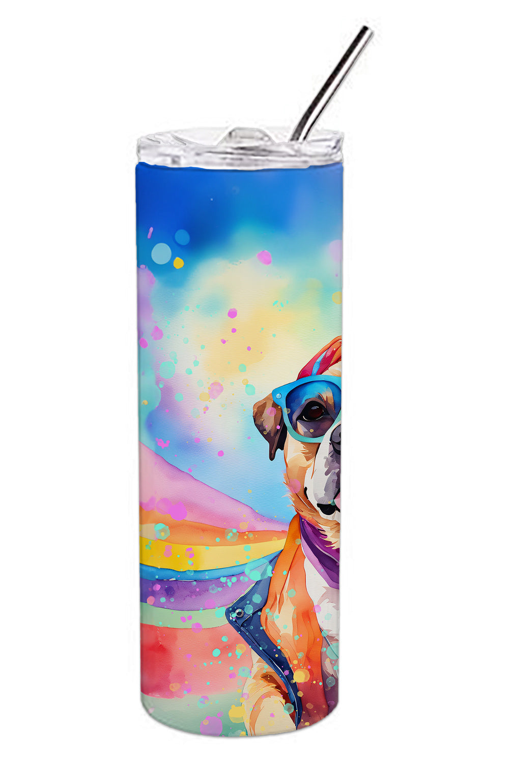 Pug Hippie Dawg Stainless Steel Skinny Tumbler Vacuum Double Walled Reusable Insulated Tumbler Travel Cup for Coffee Cocktails Gift with Lid, 20 oz - Renee Lane Company