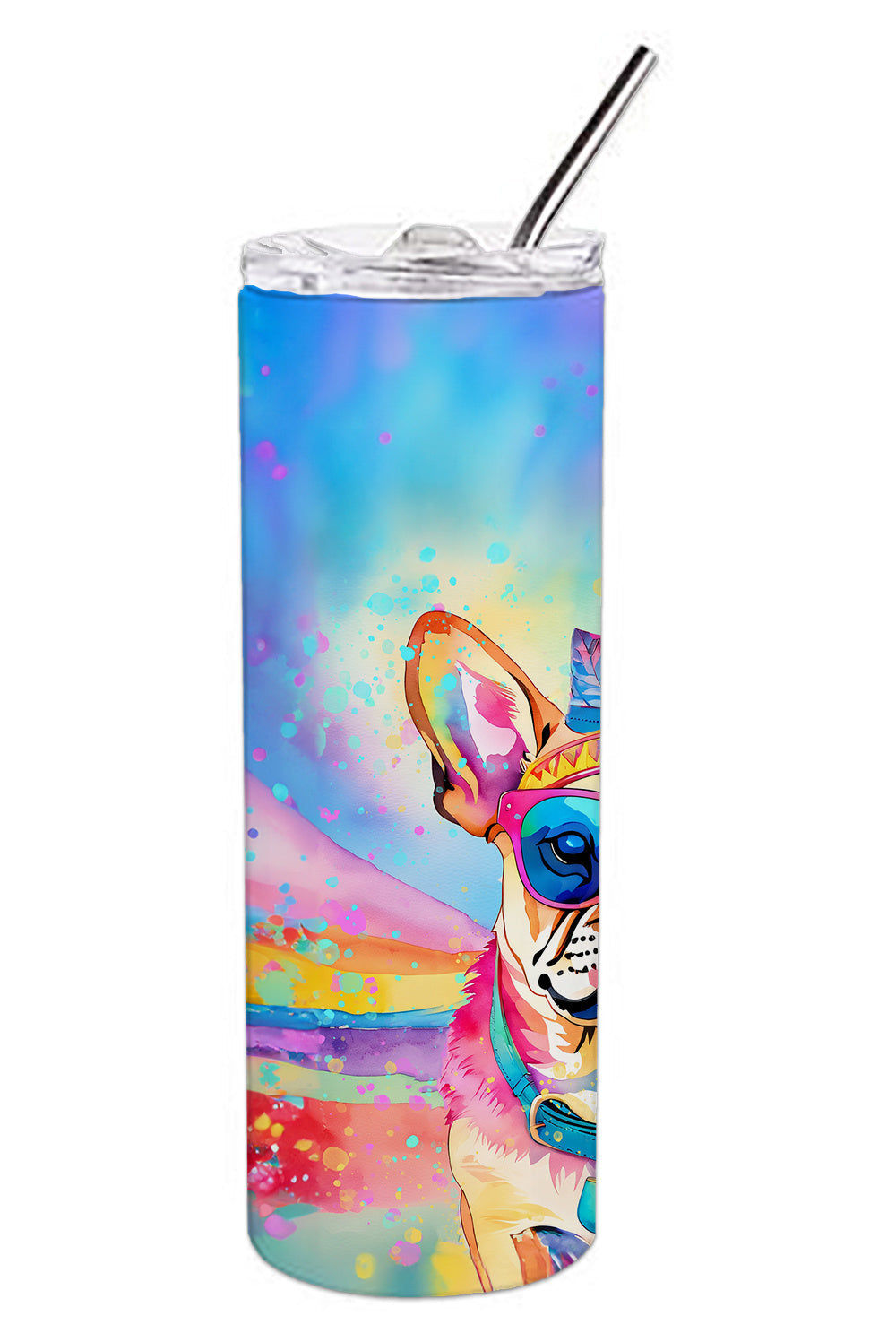 Pug Hippie Dawg Stainless Steel Skinny Tumbler Vacuum Double Walled Reusable Insulated Tumbler Travel Cup for Coffee Cocktails Gift with Lid, 20 oz - Renee Lane Company