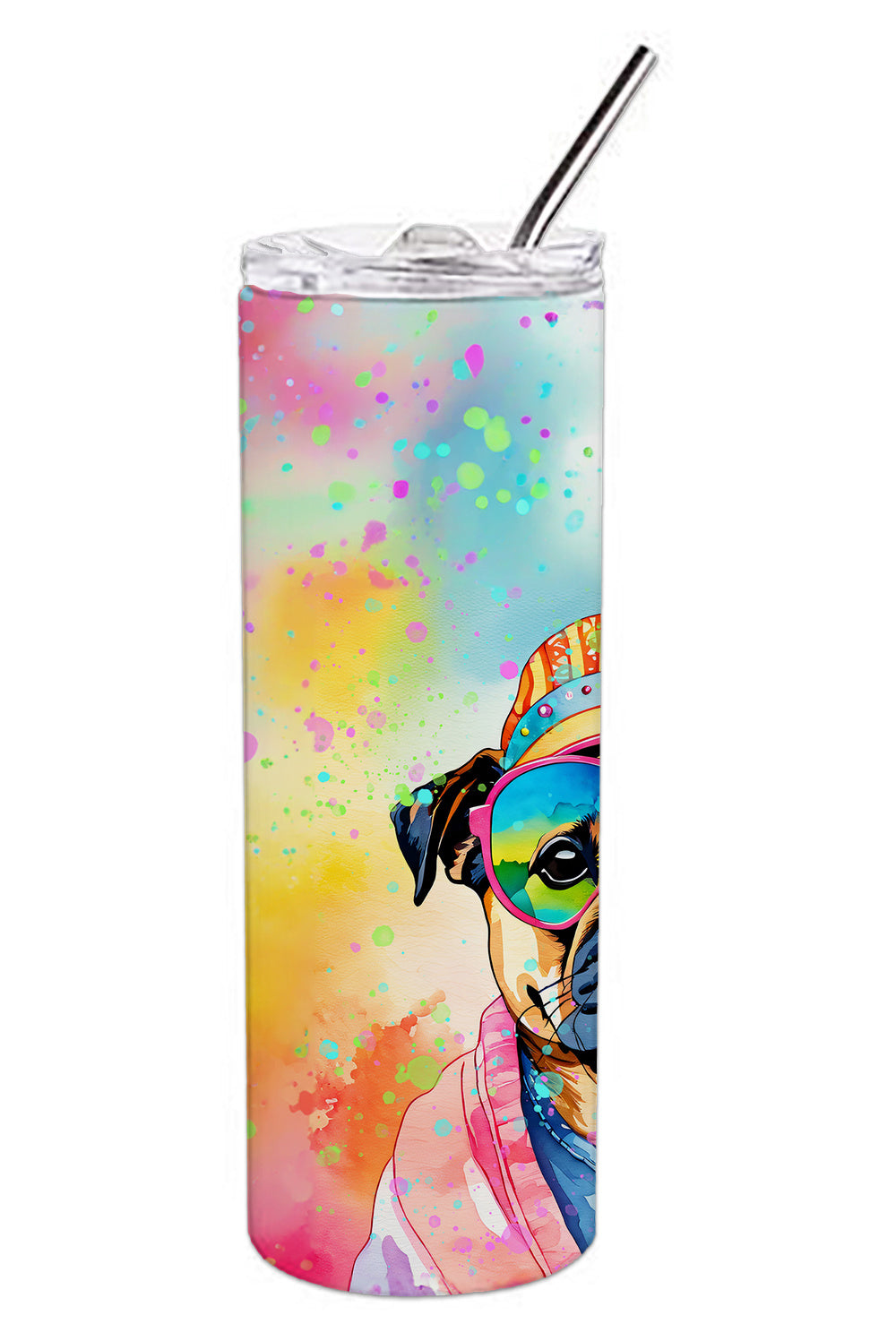 Pug Hippie Dawg Stainless Steel Skinny Tumbler Vacuum Double Walled Reusable Insulated Tumbler Travel Cup for Coffee Cocktails Gift with Lid, 20 oz - Renee Lane Company