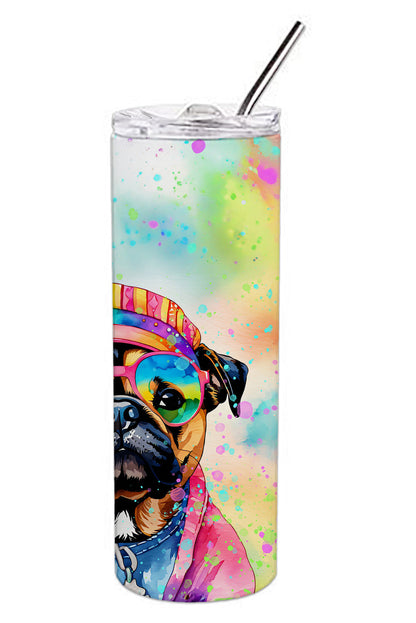 Pug Hippie Dawg Stainless Steel Skinny Tumbler Vacuum Double Walled Reusable Insulated Tumbler Travel Cup for Coffee Cocktails Gift with Lid, 20 oz - Renee Lane Company
