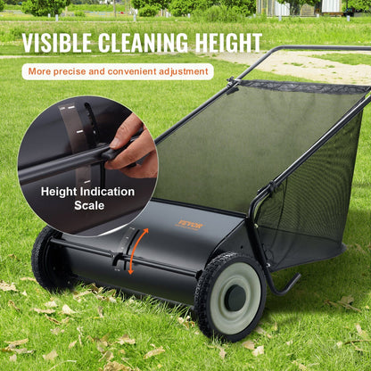 Push Lawn Sweeper, 26-inch Leaf & Grass Collector, Strong Rubber Wheels & Heavy Duty Thickened Steel, Durable to Use with Large Capacity 7 cu. ft. Mesh Collection Hopper Bag, 4 Spinning Brushes - Renee Lane Company