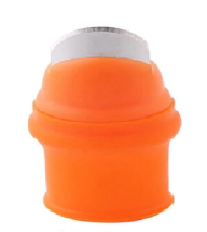 Orange silicone finger blade with gray rim, rounded cylindrical form