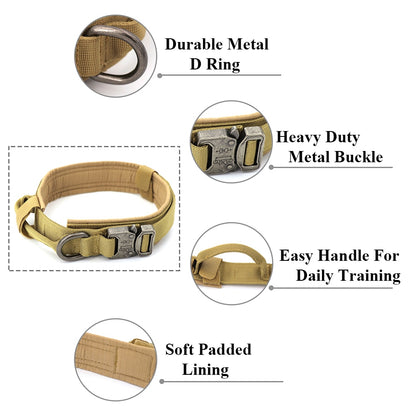 Beige padded dog collar with durable metal D-ring and heavy-duty buckle