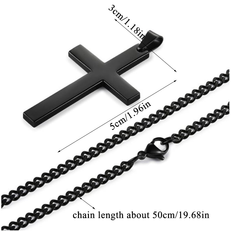 Black cross pendant necklace with chunky link chain
