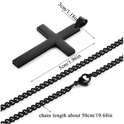 Black cross pendant necklace with chunky link chain