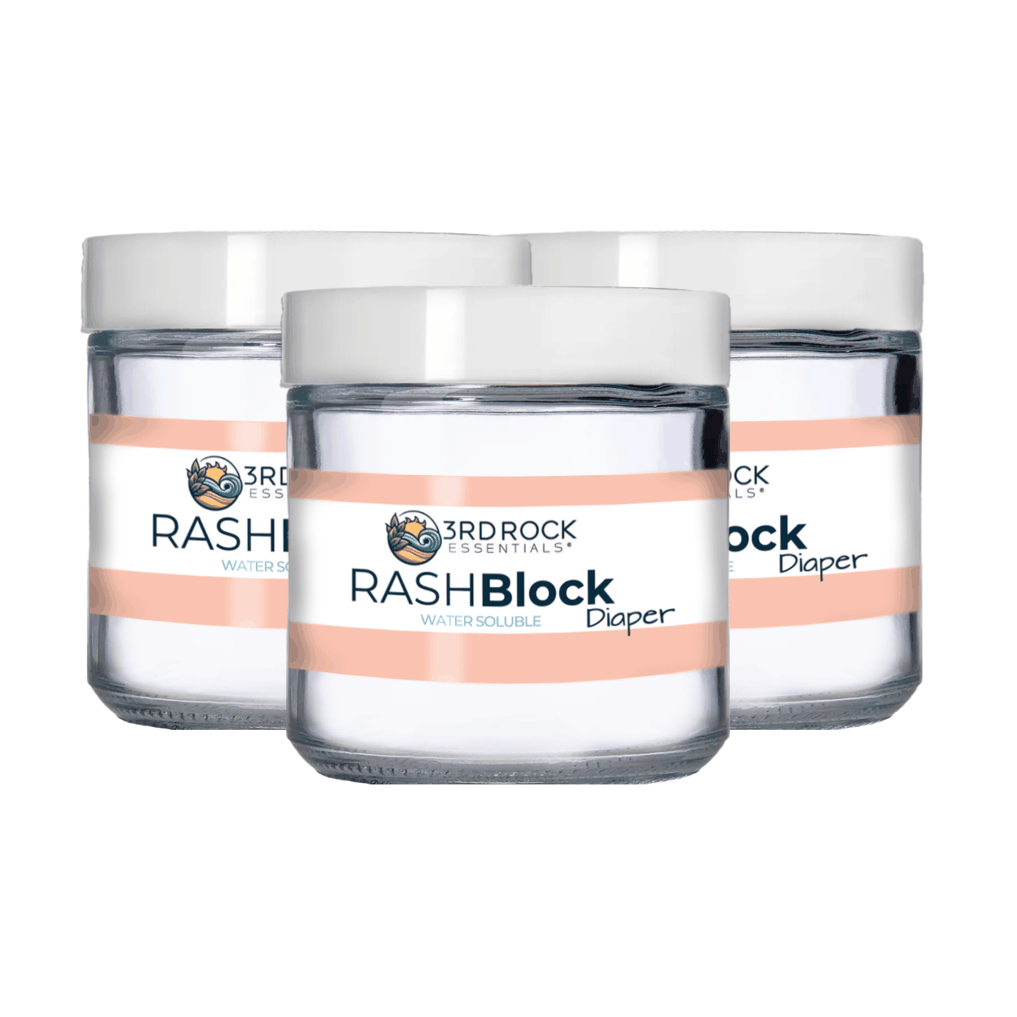 Set of RASHBlock Diaper water-soluble ointment jars, front view