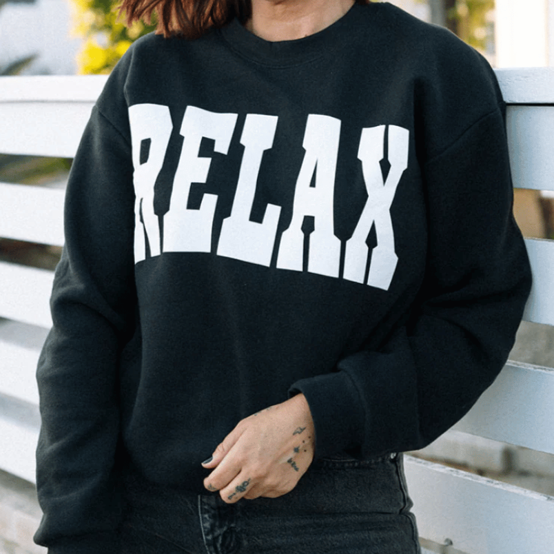 RELAX Collegiate Crew Neck Sweatshirt | Lucky Owl - Renee Lane Company