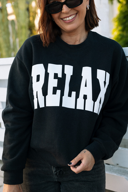 RELAX Collegiate Crew Neck Sweatshirt | Lucky Owl - Renee Lane Company