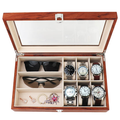RICOJYCX 9-Slot Watch Box Watch Case with Glass lid with Removable Watch Pillows Storage for Watch Neckles Glasses Bracelet Gift Idea Ring - Renee Lane Company