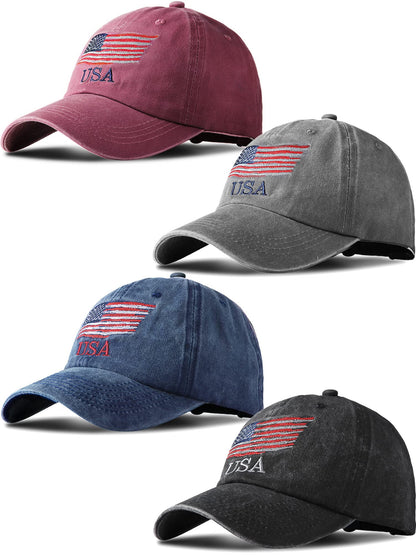 ROLVNHTV 4 Pieces USA Flag Hat American Patriotic Baseball Cap Tactical Hat for Men Adjustable Cotton Dad Hat Women Teens - Renee Lane Company