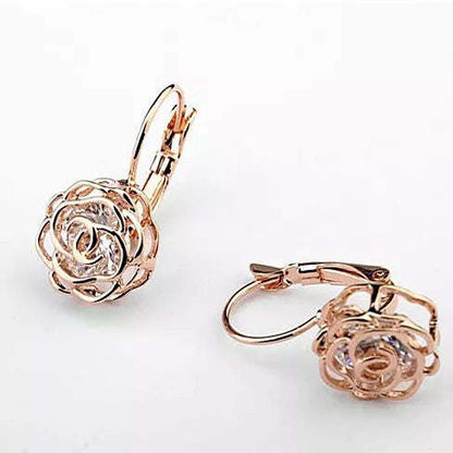 ROSE IS A ROSE 18kt Rose Crystal Earrings In White Yellow And Rose Gold Plating - Renee Lane Company
