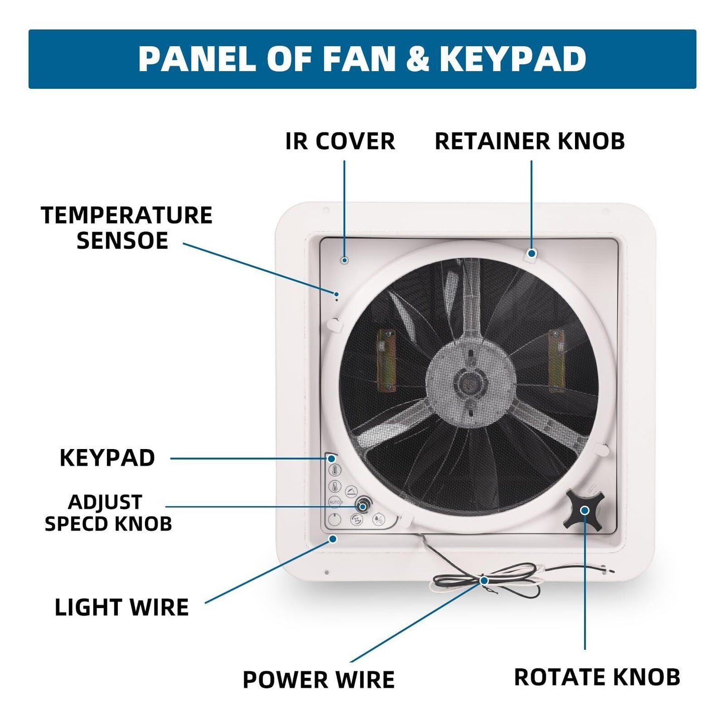 RV Roof Vent Fan 14",Continuously Variable Reversible 12V Remote Control Trailer Roof Vent Low Noise with Rain Sensor,UV Protection,Thermostat for Camper,Travel,Cargo Trailer - Renee Lane Company